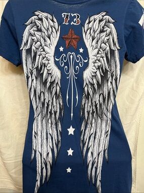 ❤️🤍💙Blue 'Sinful' Heart & Wings Graphic Tee❤️🤍💙